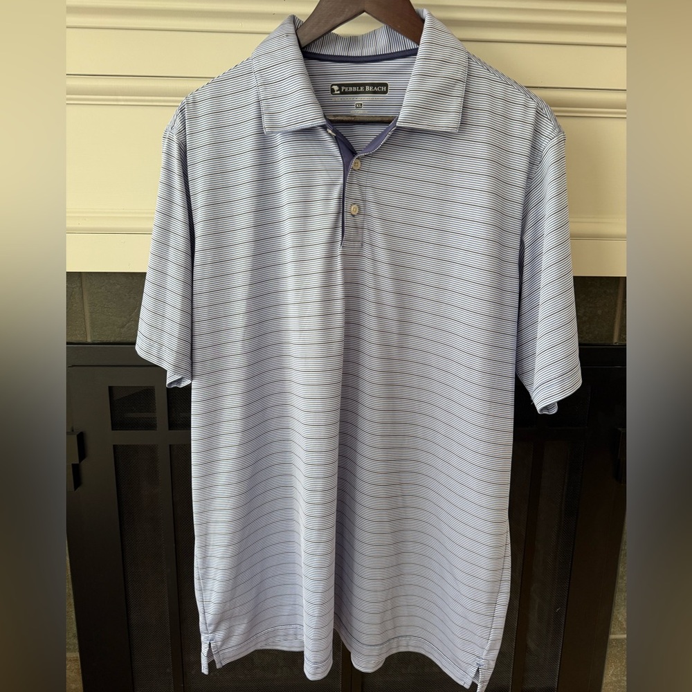 Pebble Beach Men's Light Blue Polo with Subtle Stripes Golf